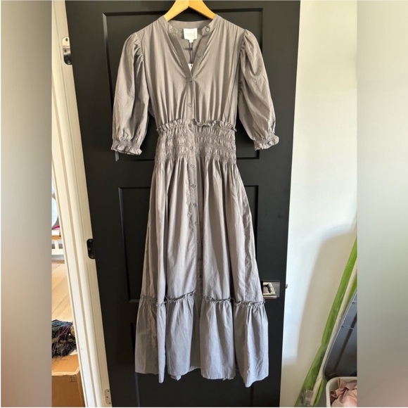 Anthropologie We Are Sundays Hanson Dress Shadow Grey ruffle smocked maxi dress - Picture 2 of 10